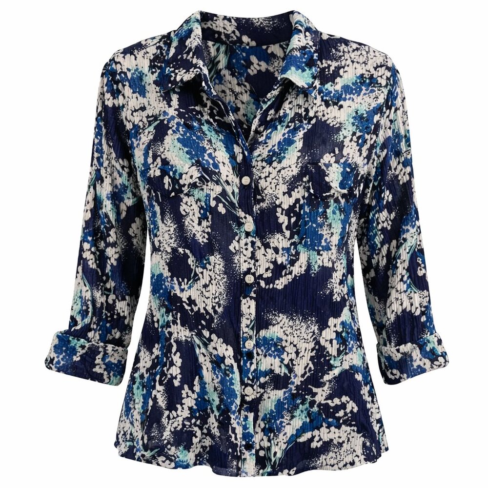 Jaclyn Smith blouse, art print tunic top long sleeves button down Size XL